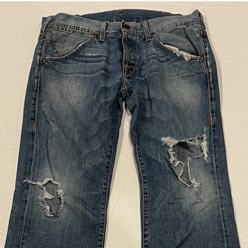 True Religion Mens Distressed‎ Straight Leg Jeans Blue Size 35 Made in USA